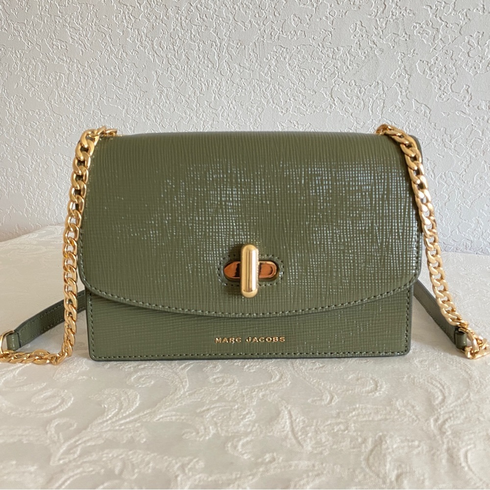 Marc Jacobs Olive Green Crossbody Bag with Gold Chain